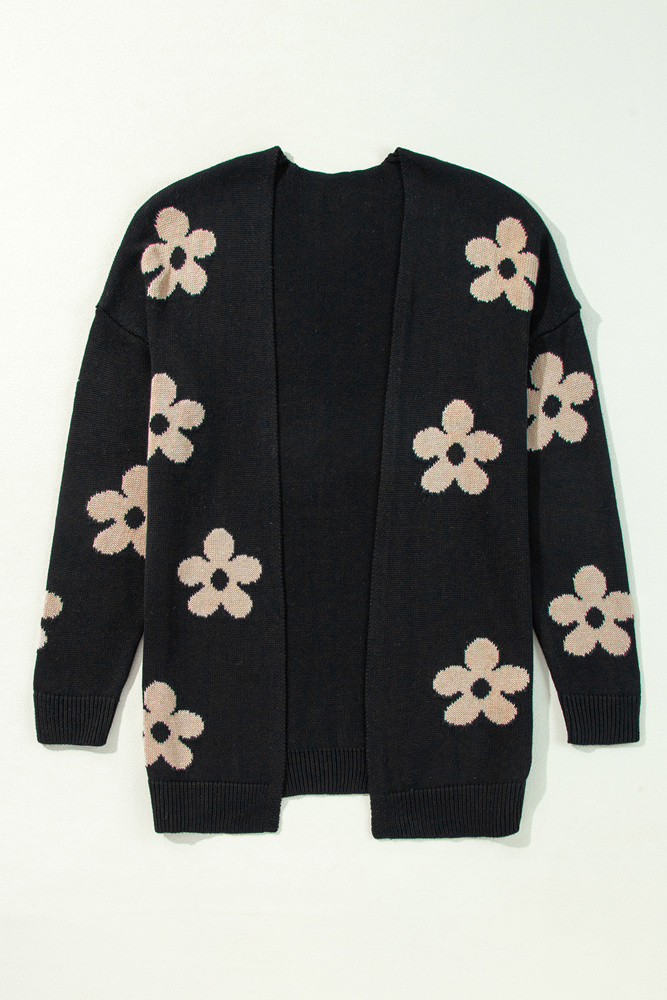 Floral Print Knitted Open Front Loose Cardigan