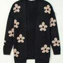  Floral Print Knitted Open Front Loose Cardigan