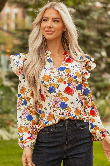 Floral Charm Ruffle Shoulder Blouse | S-XL