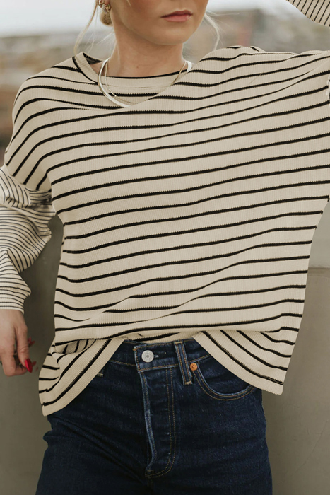 Striped Patchwork Loose Long Sleeve Tee | S-2XL