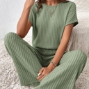  Ribbed Short Sleeve Wide Leg Jumpsuit Loungewear | S-XXL