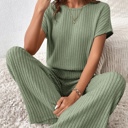  Ribbed Short Sleeve Wide Leg Jumpsuit Loungewear | S-XXL