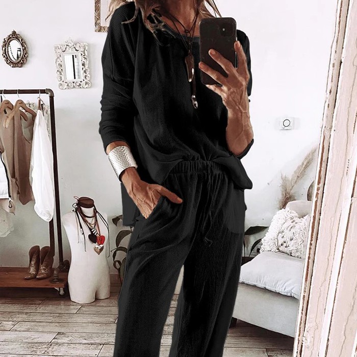 MY DREAM LIFE | Textured Long Sleeve Tops and Pants Lounge Set | S-XXL