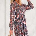 Small Brown MY DREAM LIFE | My Fall Smocked Bodice Floral Mesh Mini Dress | S-XL