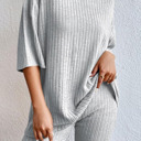  Ribbed Textured Half Sleeve Lounge Top & Bottom Set | S-XL