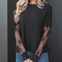 Bow Textured Sheer Long Sleeve Patchwork Tee | S-XL