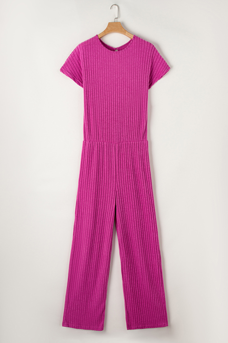 Short Sleeve Wide Leg Ribbed Jumpsuit Loungewear | S-XXL