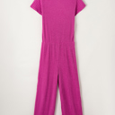  Short Sleeve Wide Leg Ribbed Jumpsuit Loungewear | S-XXL