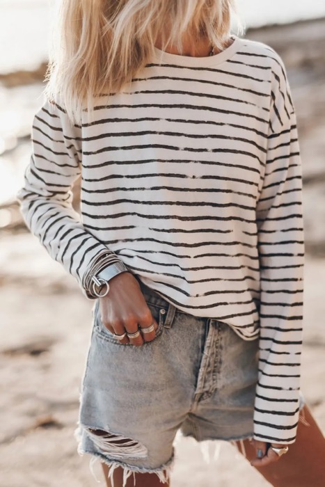 Casual Retro Striped Long Sleeve Top