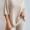  Ribbed Textured Half Sleeve Lounge Top & Bottom Set | S-XL
