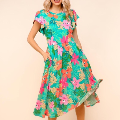 Ruffle Bloom Midi Dress With Pockets | S-3X