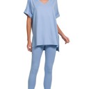 Small Spring Blue Buttery Soft Microfiber Short Sleeve Loungewear Set | S-3X