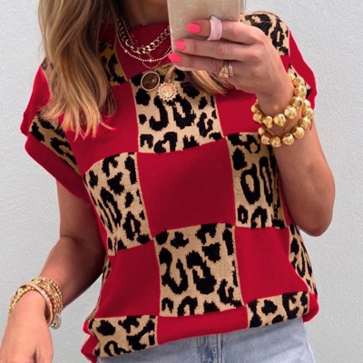 Checkerboard Short Sleeve Knit Sweater | S-XL