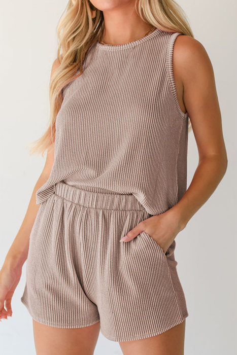 Sleeveless Top and Pocketed Short Corded Set | S-XXL