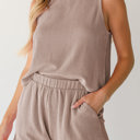 Small Smoke Beige Sleeveless Top and Pocketed Short Corded Set | S-XXL