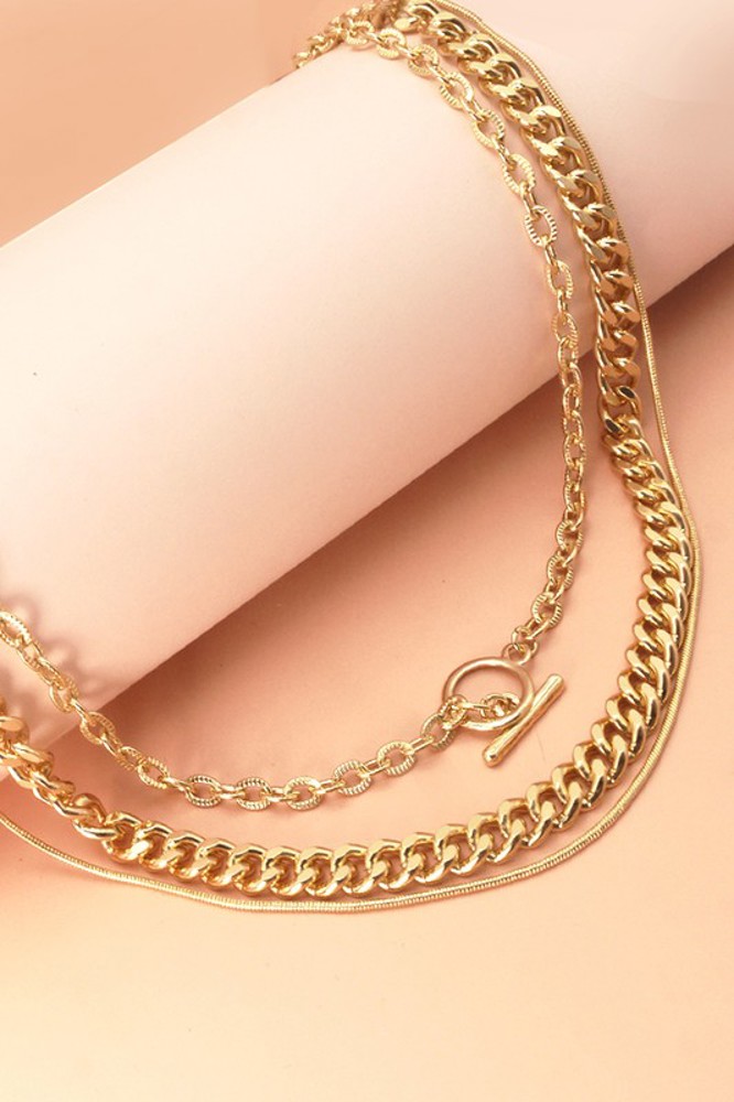 3 Row Chain Toggle Layer Necklace | Free shipping