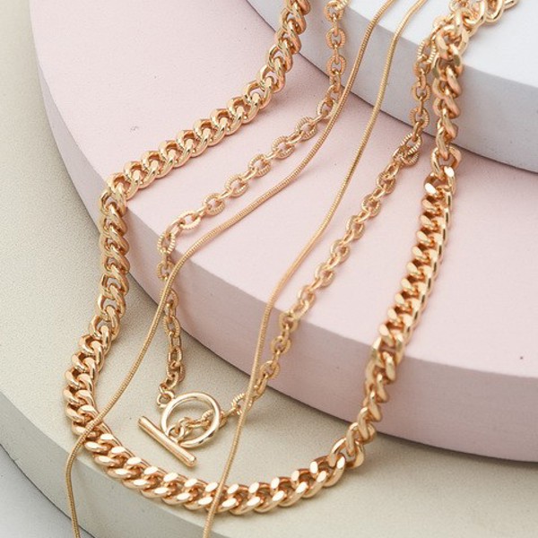 3 Row Chain Toggle Layer Necklace | Free shipping