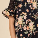  Floral Lace Ruffle Sleeve Top