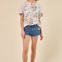  Floral Lace Ruffle Sleeve Top