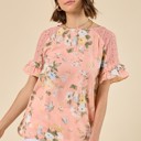  Floral Lace Ruffle Sleeve Top