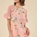  Floral Lace Ruffle Sleeve Top