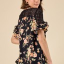  Floral Lace Ruffle Sleeve Top