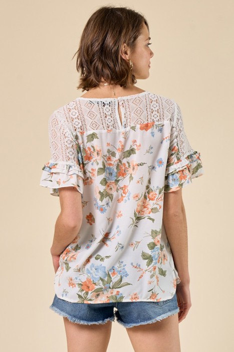 Floral Lace Ruffle Sleeve Top