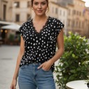  Lace V-Neck Polka Dot Top | S-XL