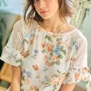  Floral Lace Ruffle Sleeve Top