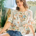  Floral Lace Ruffle Sleeve Top