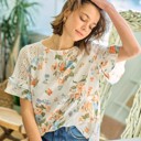  Floral Lace Ruffle Sleeve Top