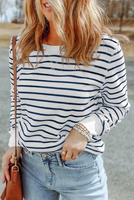 MY DREAM LIFE | Striped Ribbed Trim Long Sleeve Top
