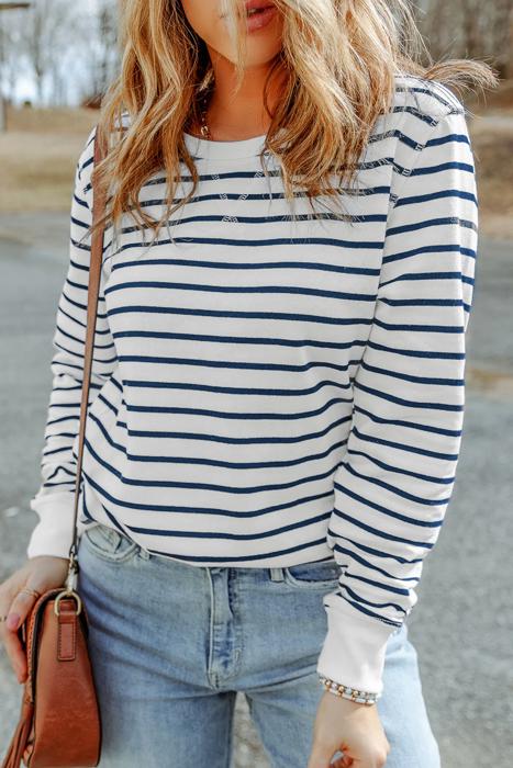 MY DREAM LIFE | Striped Ribbed Trim Long Sleeve Top