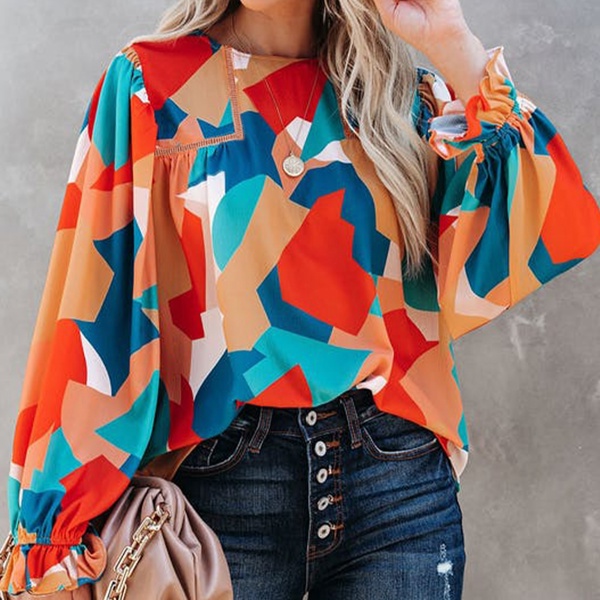 Abstract Ruffled Sleeve Blouse | Free Shipping