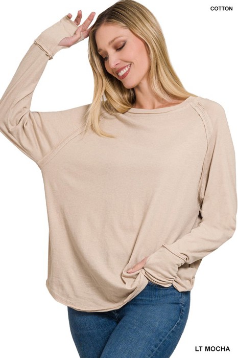 COTTON Raglan Sleeve Thumbhole Top | S-XL