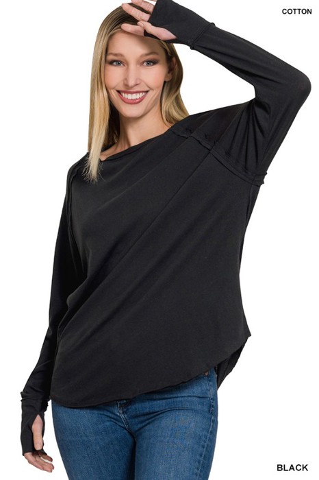 COTTON Raglan Sleeve Thumbhole Top | S-XL