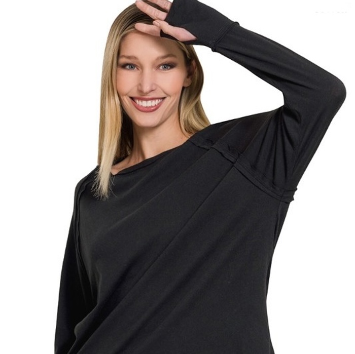 COTTON Raglan Sleeve Thumbhole Top | S-XL