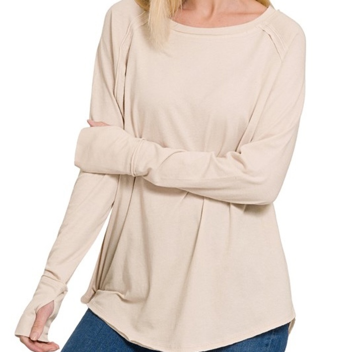 COTTON Raglan Sleeve Thumbhole Top | S-XL