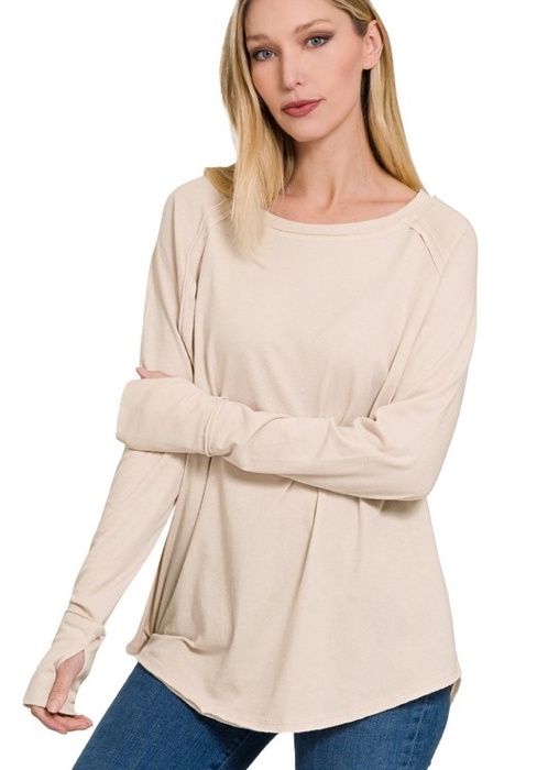 COTTON Raglan Sleeve Thumbhole Top | S-XL