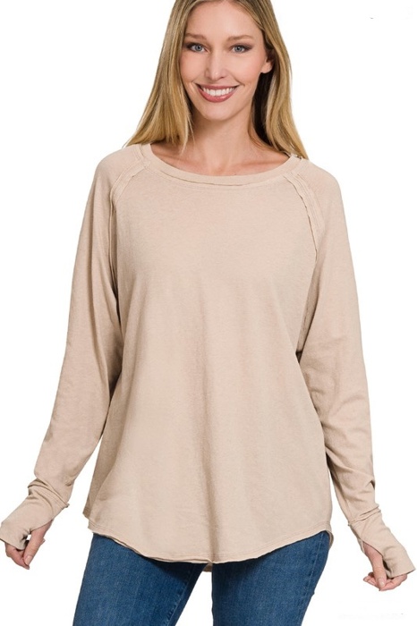 COTTON Raglan Sleeve Thumbhole Top | S-XL