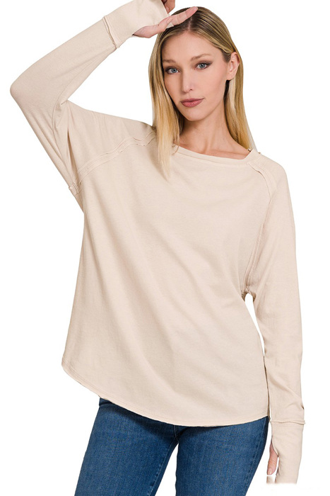 COTTON Spring Raglan Sleeve Thumbhole Top | S-XL