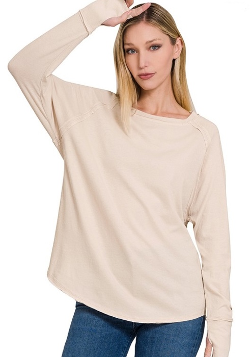 COTTON Raglan Sleeve Thumbhole Top | S-XL