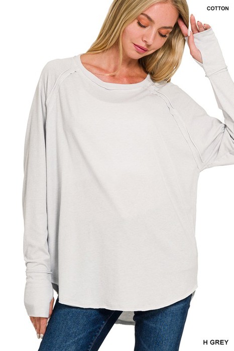 COTTON Raglan Sleeve Thumbhole Top | S-XL