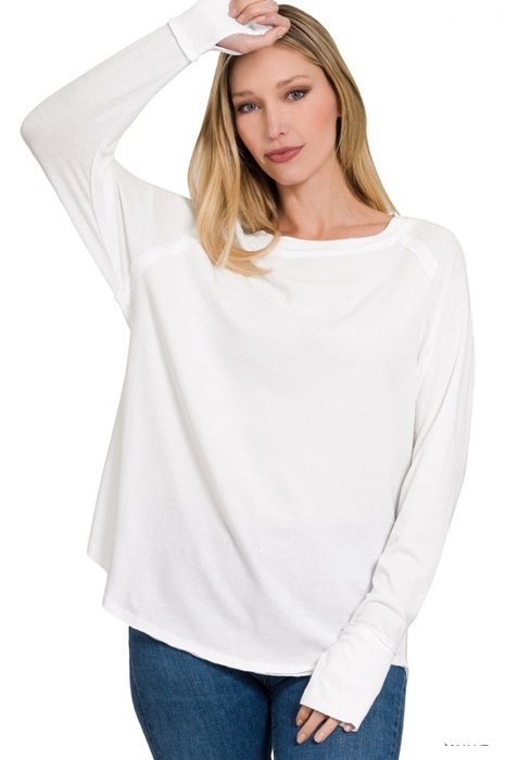 COTTON Raglan Sleeve Thumbhole Top | S-XL