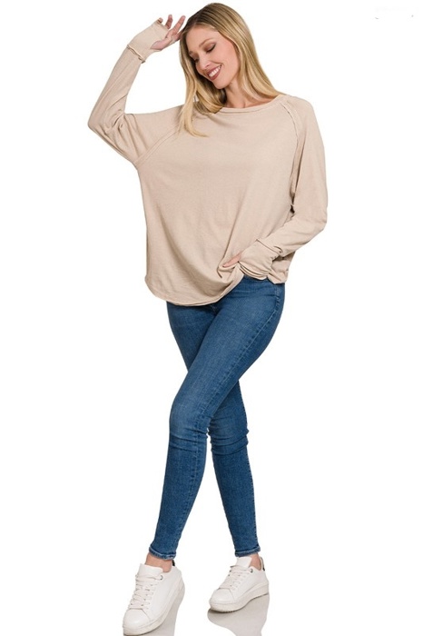 COTTON Raglan Sleeve Thumbhole Top | S-XL