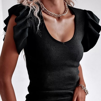Gorgeous Ruffle Sleeve Ribbed Top | S-XL | Free Shipping
