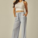 Small Blue Lavender Stretchy Ribbed Drawstring Pocket Wide Leg Pants