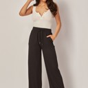 Small Black Stretchy Ribbed Drawstring Pocket Wide Leg Pants