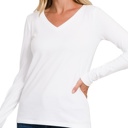 Large White COTTON v-neck Long Sleeve Top | S-XL 