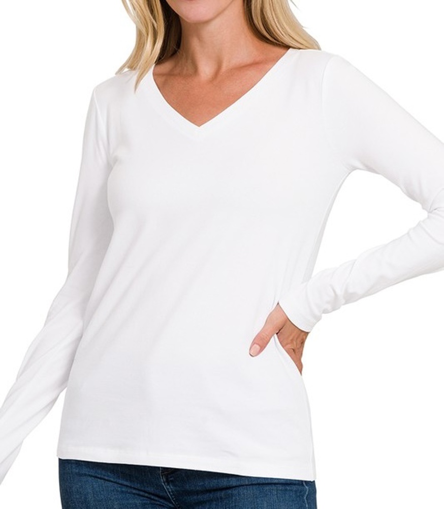 COTTON v-neck Long Sleeve Top | S-XL 